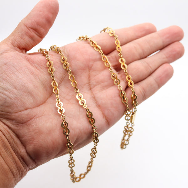-Art Deco 1925 European Geometric Long Chain In Solid 18Kt Yellow Gold