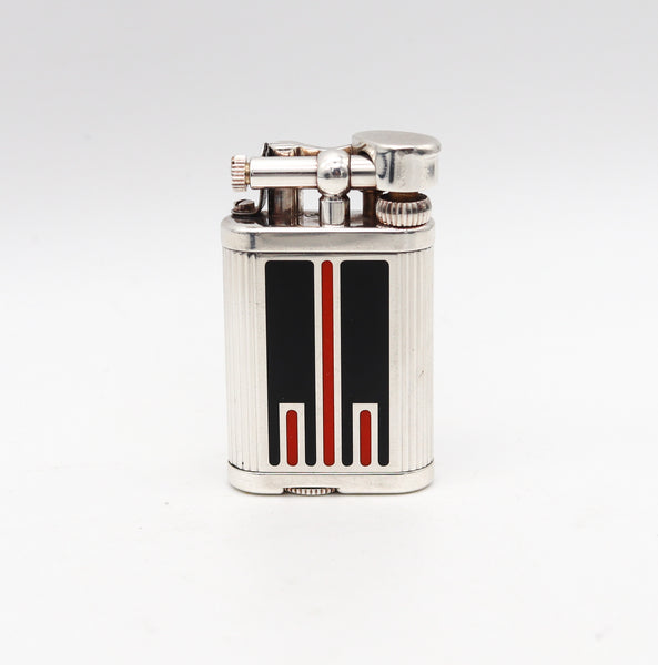 +Dunhill London Enameled Art Deco Manhattan Unique Lift Arm Lighter in Silver