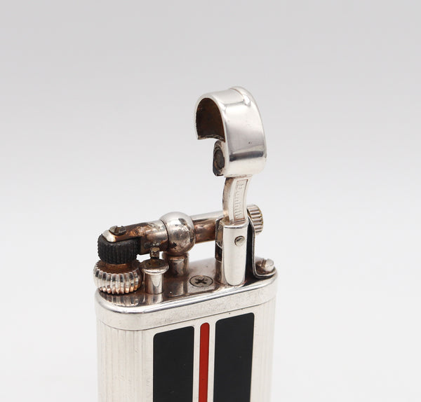 +Dunhill London Enameled Art Deco Manhattan Unique Lift Arm Lighter in Silver