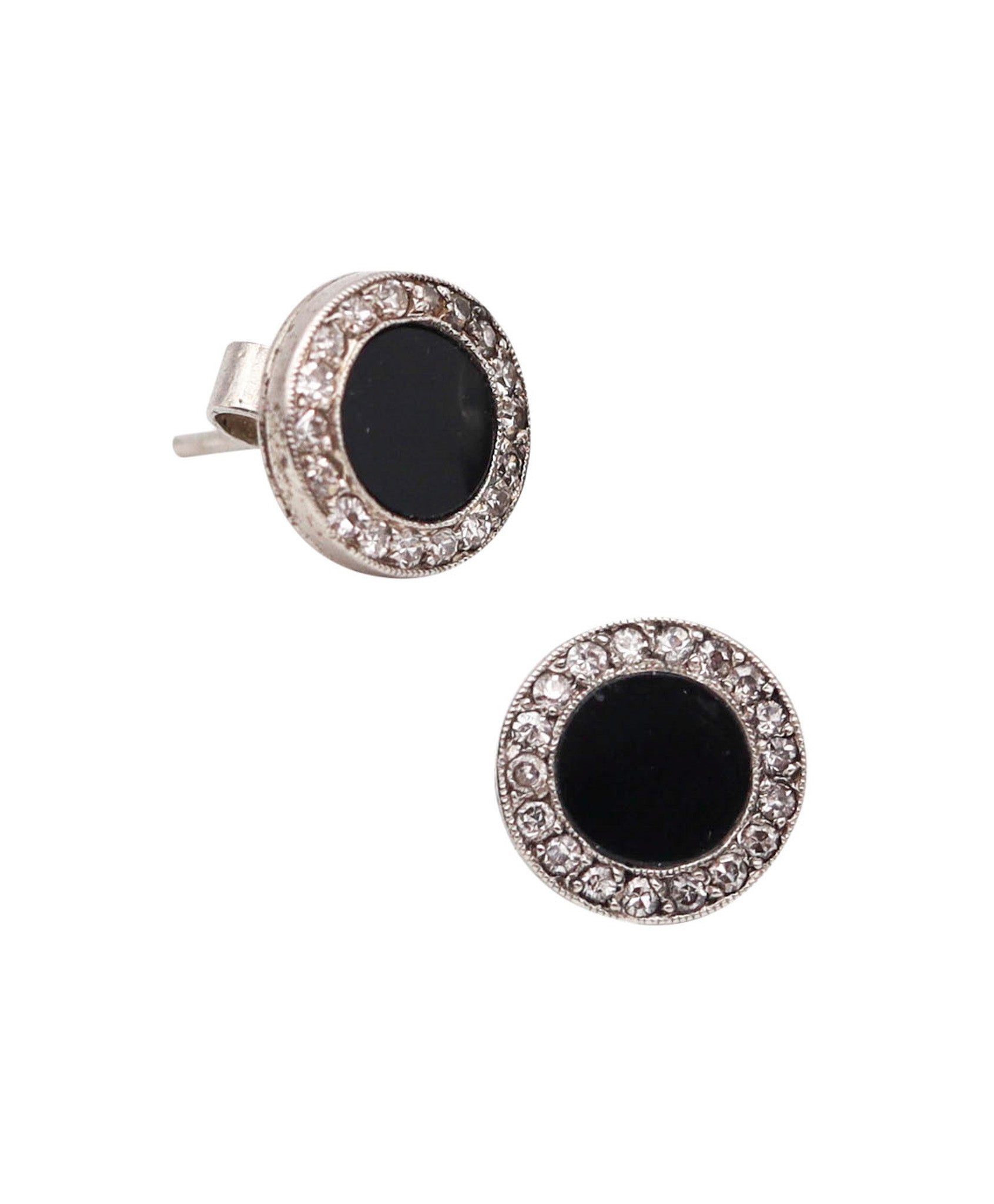 CARTIER Paris 1900 Edwardian Earrings Studs In Platinum With Diamonds and Onyx