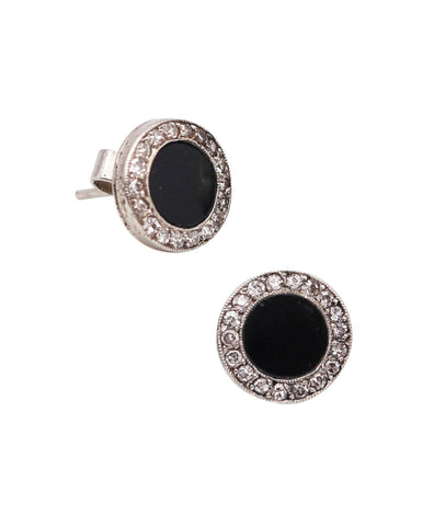 CARTIER Paris 1900 Edwardian Earrings Studs In Platinum With Diamonds and Onyx