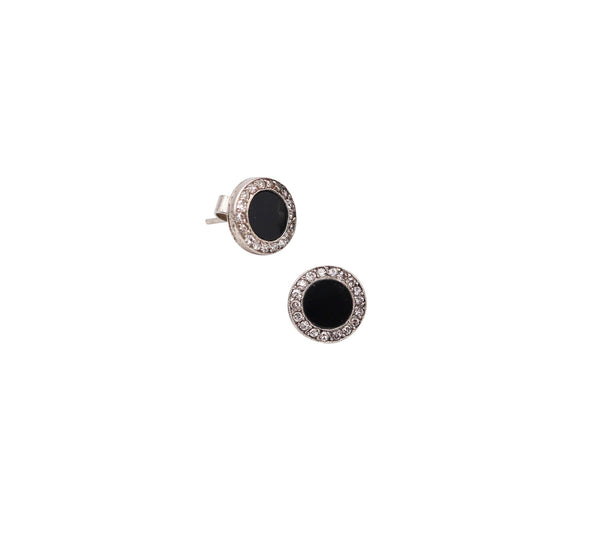 CARTIER Paris 1900 Edwardian Earrings Studs In Platinum With Diamonds and Onyx