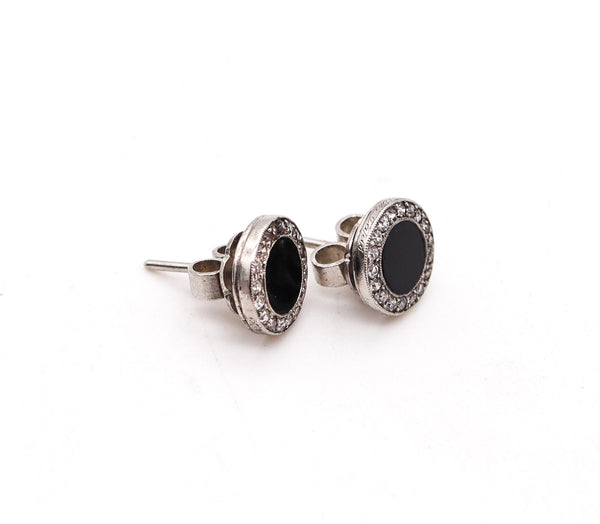 CARTIER Paris 1900 Edwardian Earrings Studs In Platinum With Diamonds and Onyx