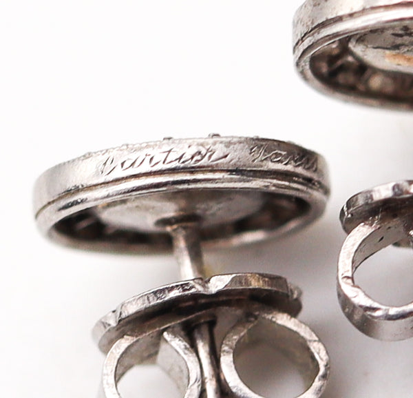 CARTIER Paris 1900 Edwardian Earrings Studs In Platinum With Diamonds and Onyx