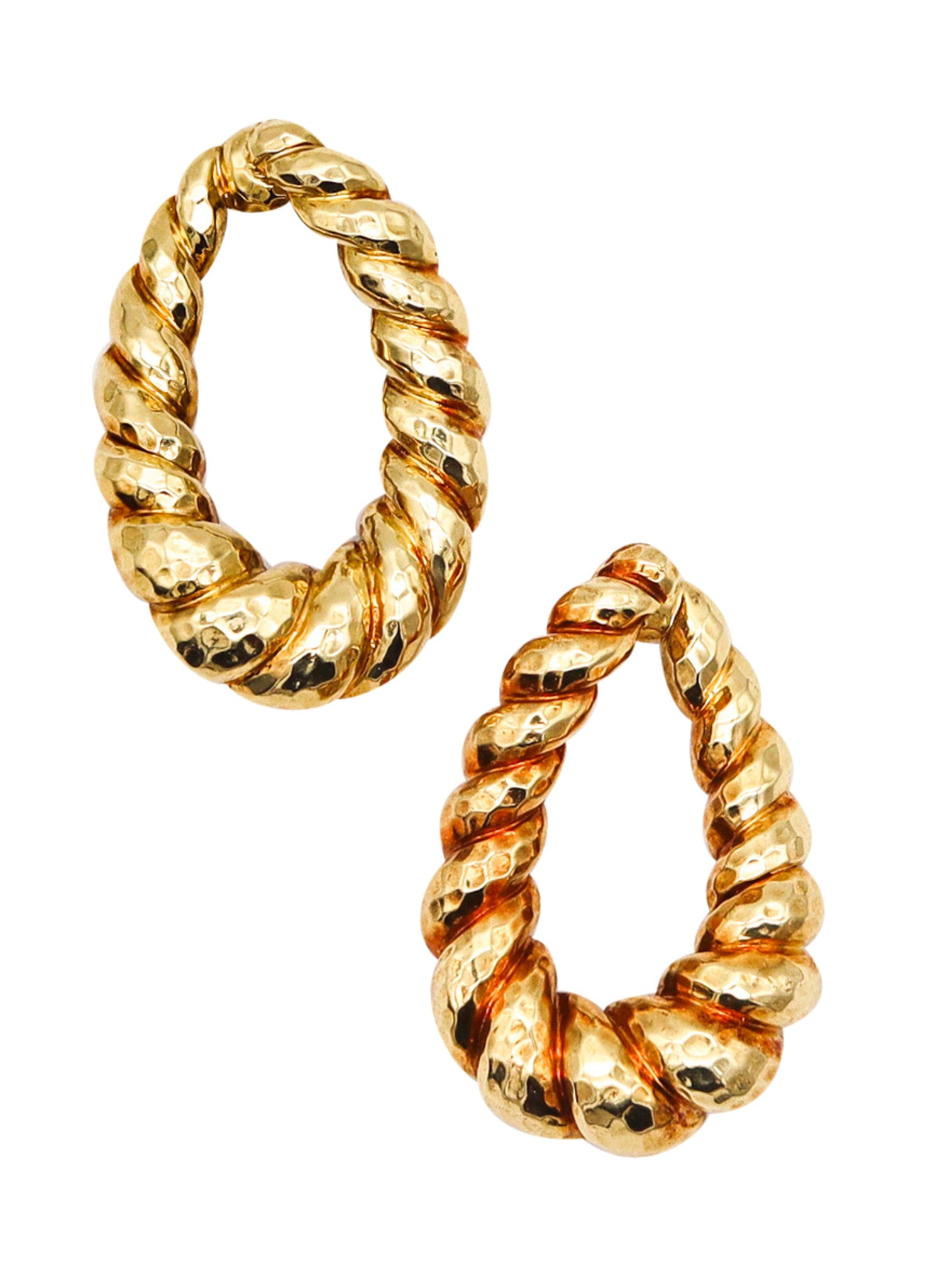 DAVID WEBB 1970 Hammered Hoops Clips-On Earrings In Solid 18Kt Yellow Gold