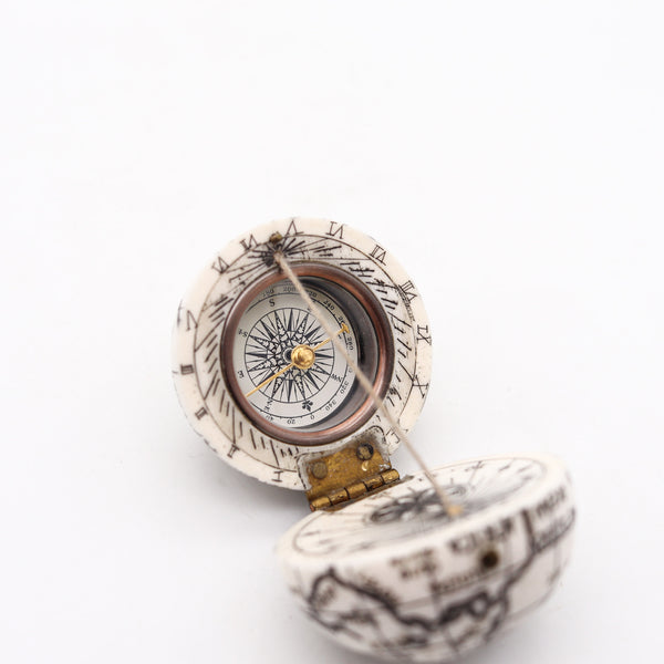 -Continental 1850 Compass And Sundial Carved in The Shape of a Terrestrial Globe