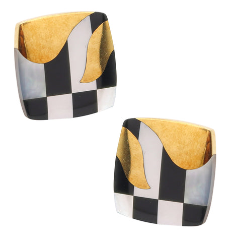 TIFFANY & CO. 1977 Angela Cummings Clips Earrings In 18Kt Gold, Jade And Nacre
