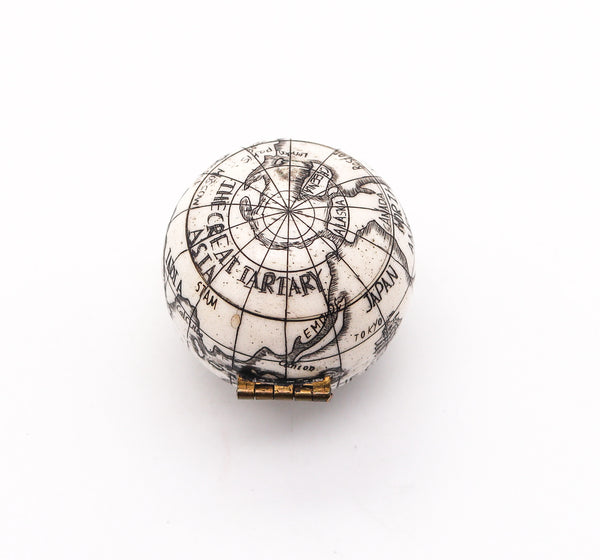 -Continental 1850 Compass And Sundial Carved in The Shape of a Terrestrial Globe