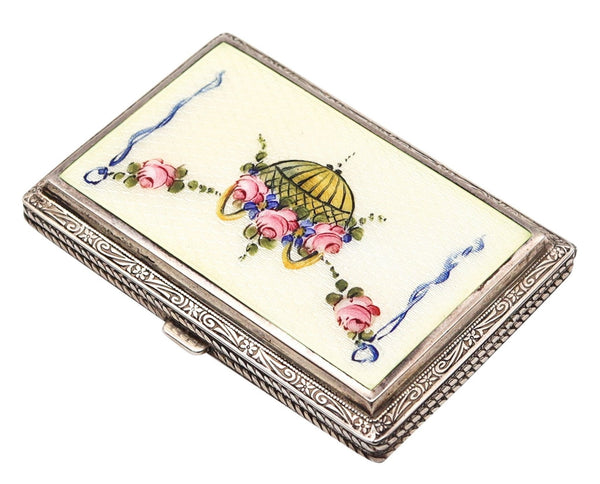 RIPLEY & GOWAN 1920 Art Deco Guilloche Enamel Box In .925 Sterling Silver