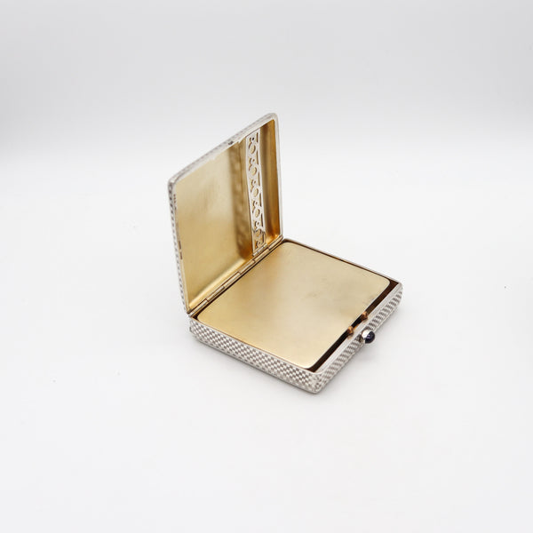 -Alfred Dunhill 1928 Art Deco Pocket-Desk Tripled Fold Box In .925 Sterling Silver