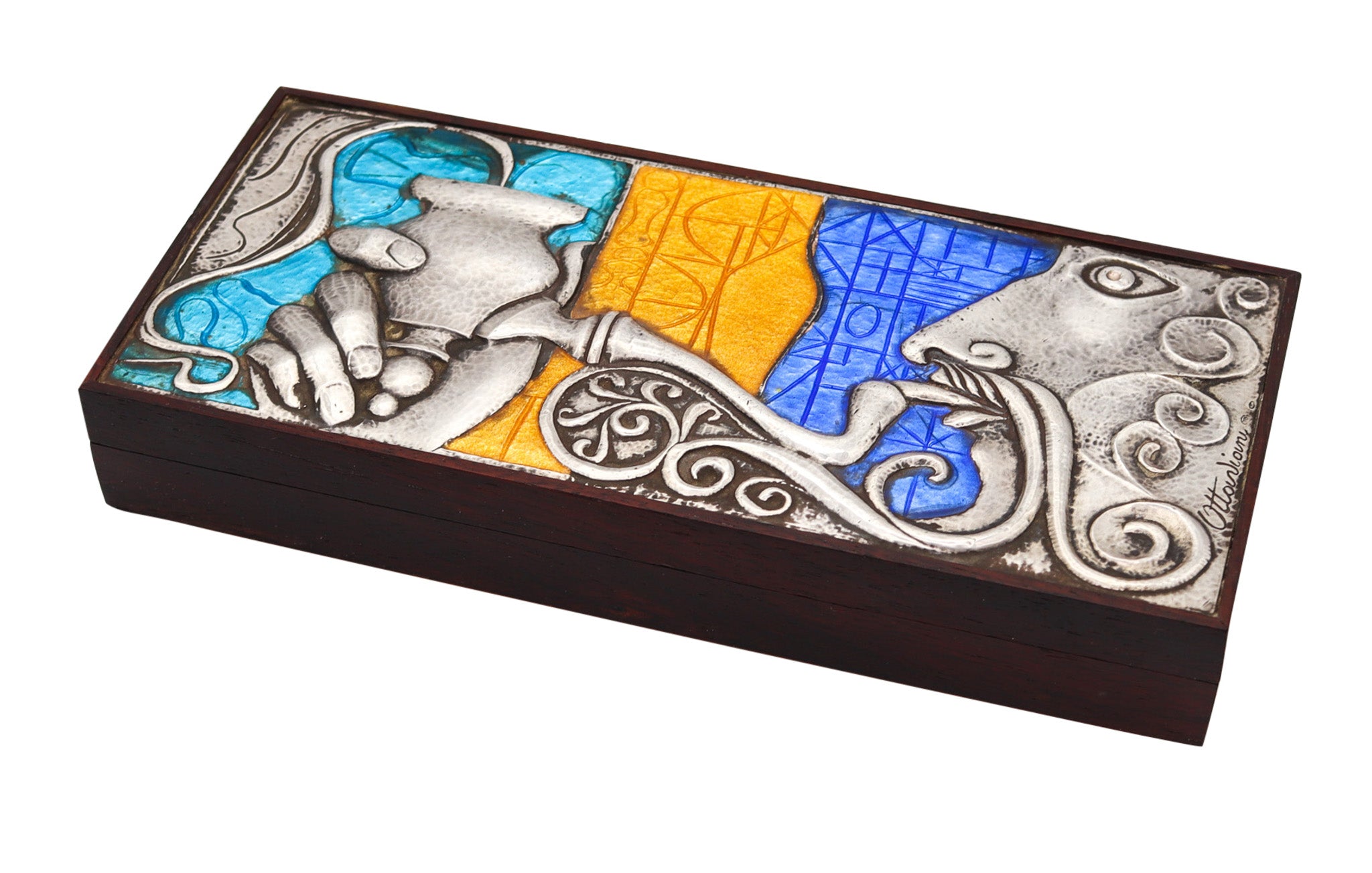 OTTAVIANI 1960 Modernist Cedar Box in .925 Sterling Silver