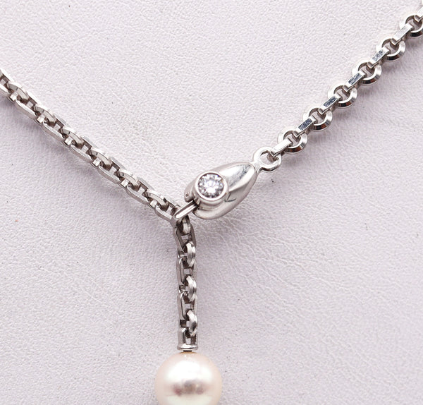 -Cartier Paris Calin Lariat Necklace In 18Kt White Gold With Diamond And Three Pearls