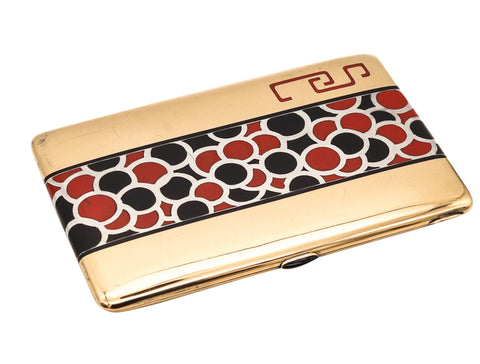 -French 1925 Art Deco Modernist Lacquered Cigarette Case In .900 Silver & 18kt Gold