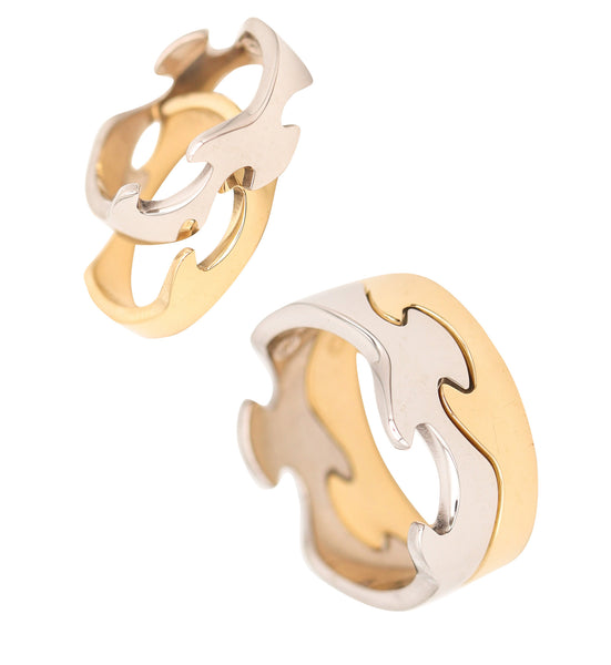 GEORG JENSEN 1970 Denmark By Nina Koppel Fusion Puzzle Duo Rings In 18Kt Gold