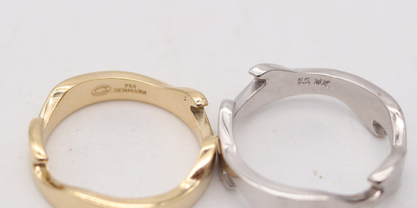 GEORG JENSEN 1970 Denmark By Nina Koppel Fusion Puzzle Duo Rings In 18Kt Gold