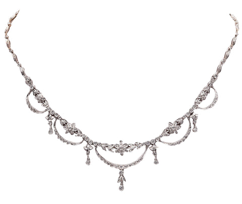 -Edwardian 1910 Garlands Necklace In 18Kt White Gold With 3.72 Ctw In Diamonds