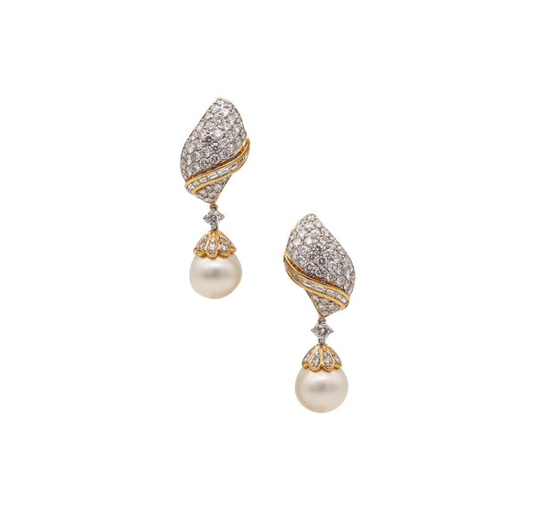 PICCHIOTTI Dangle Cluster Earrings in 18Kt Gold With 18.16 Ctw Diamonds & Pearls