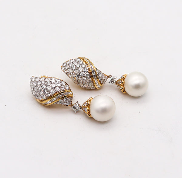 PICCHIOTTI Dangle Cluster Earrings in 18Kt Gold With 18.16 Ctw Diamonds & Pearls