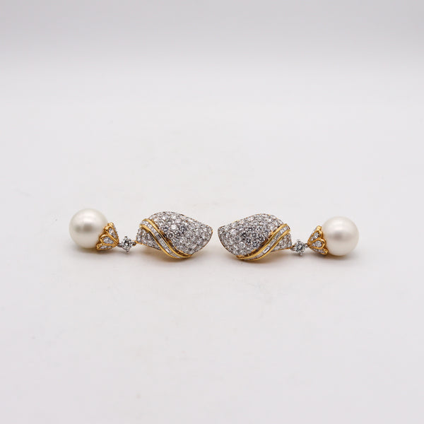 PICCHIOTTI Dangle Cluster Earrings in 18Kt Gold With 18.16 Ctw Diamonds & Pearls