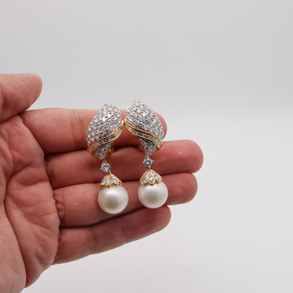 PICCHIOTTI Dangle Cluster Earrings in 18Kt Gold With 18.16 Ctw Diamonds & Pearls