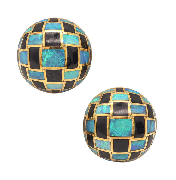 TIFFANY & CO. 1980 Angela Cummings Earrings In 18Kt Gold, Black Opals & Jades