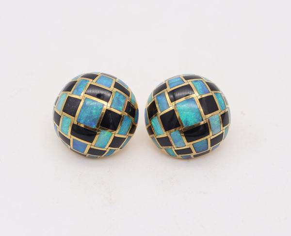 TIFFANY & CO. 1980 Angela Cummings Earrings In 18Kt Gold, Black Opals & Jades