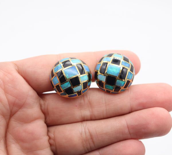 TIFFANY & CO. 1980 Angela Cummings Earrings In 18Kt Gold, Black Opals & Jades