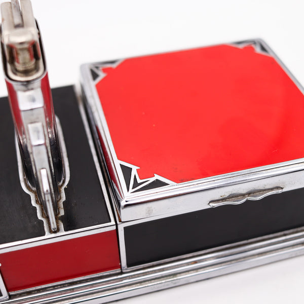 +Otis Elgin Craft 1928 Art Deco Desk Cigarette Box With Lighter In Lacquered Chromed Steel