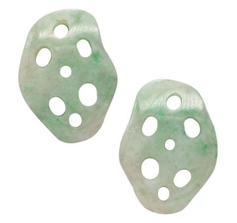 TIFFANY & CO. 1978 Angela Cummings Jadeite Lotus Clip On Earrings In 18Kt Gold