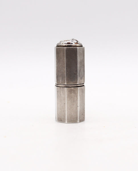 +Naldun 1930 Art Deco Pocket Lighter In Sterling Silver With Essex Glass Horse Intaglio