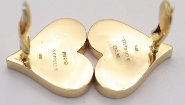 ALDO CIPULLO 1972 Playful As Hearted Clips-On Earrings In Solid 18Kt Yellow Gold