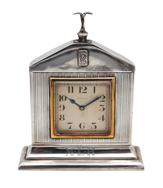 -Rolls Royce 1927 London Art Deco Presentation Clock In .925 Sterling & 18Kt Gold