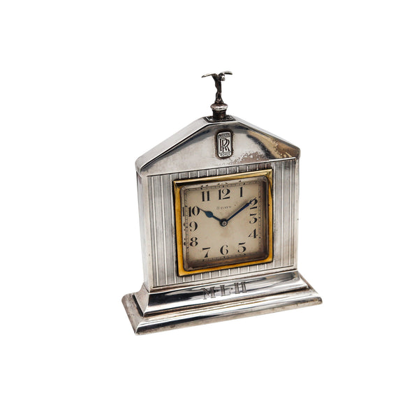 -Rolls Royce 1927 London Art Deco Presentation Clock In .925 Sterling & 18Kt Gold