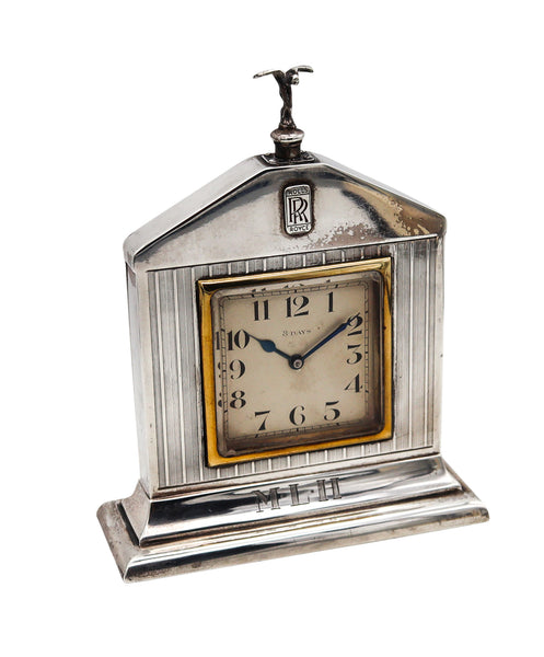 -Rolls Royce 1927 London Art Deco Presentation Clock In .925 Sterling & 18Kt Gold