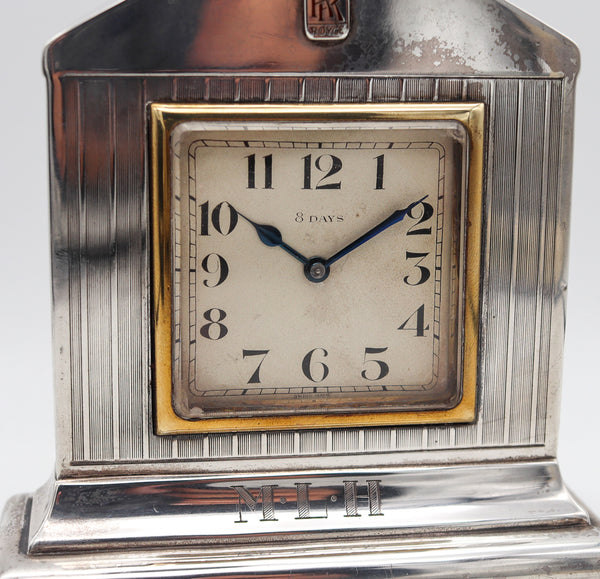 -Rolls Royce 1927 London Art Deco Presentation Clock In .925 Sterling & 18Kt Gold