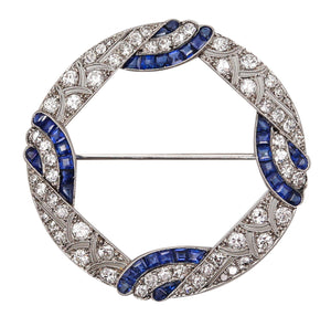 -Bailey Banks & Biddle 1925 Art Deco Platinum Brooch With 4.74 Ctw Diamonds And Sapphires