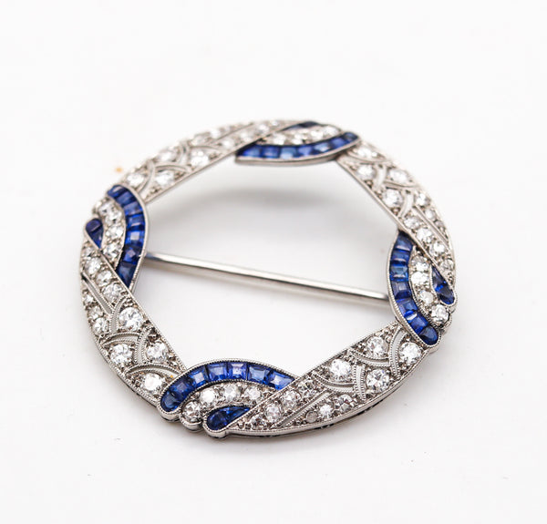 -Bailey Banks & Biddle 1925 Art Deco Platinum Brooch With 4.74 Ctw Diamonds And Sapphires