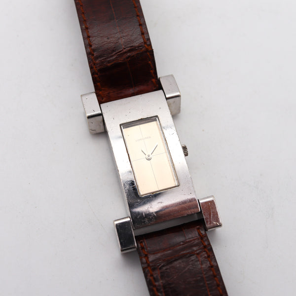 -Longines 1973 by Serge Manzon Geometric Cubist Wristwatch In Sterling Silver