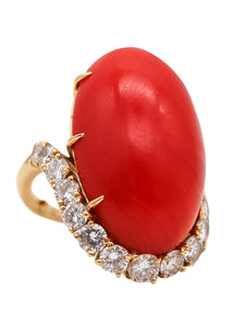 -Boucheron Paris 1950 Modernist Ring In 18Kt Gold With 27.52 Ctw Diamonds And Coral