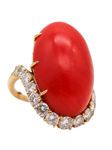 -Boucheron Paris 1950 Modernist Ring In 18Kt Gold With 27.52 Ctw Diamonds And Coral