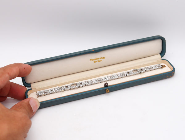 -Tiffany & Co Paris 1925 French Art Deco Platinum Bracelet With 14.06 Ctw In Diamonds