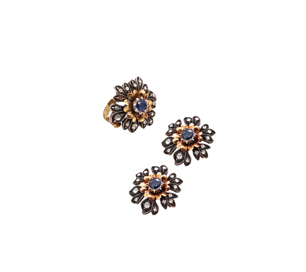 AUSTRO-HUNGARIAN 1900 Earrings & Ring Set 18Kt Gold With 3.15 Cts In Gemstones