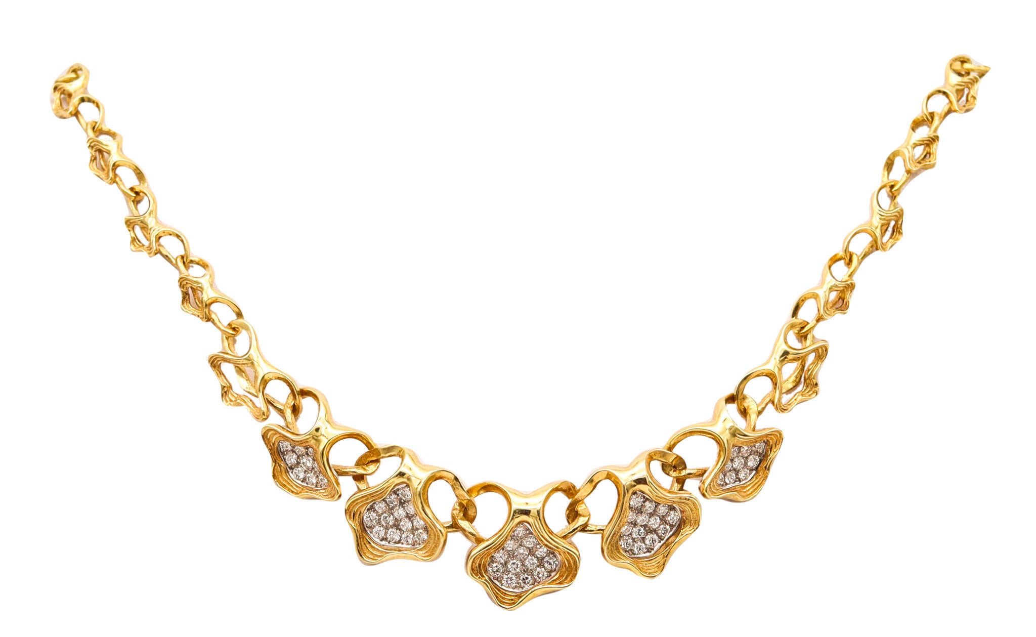 GÜBELIN 1960 Swiss Sculptural Necklace In 18Kt Gold With 4.20 Ctw In Diamonds