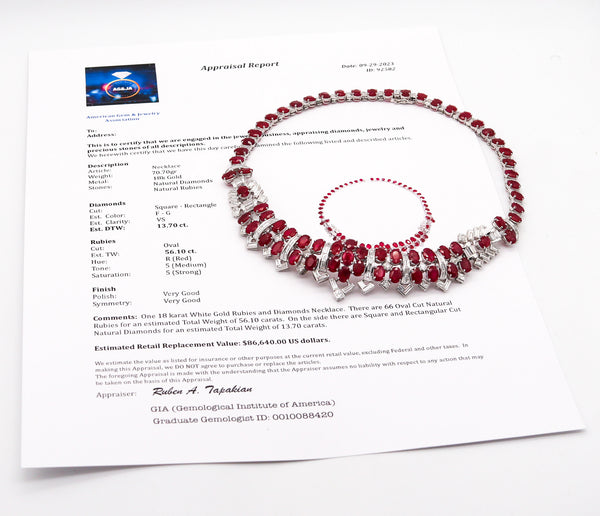 -Classic Cocktail Necklace In 18Kt White Gold With 69.76 Cts In Rubies And Diamonds
