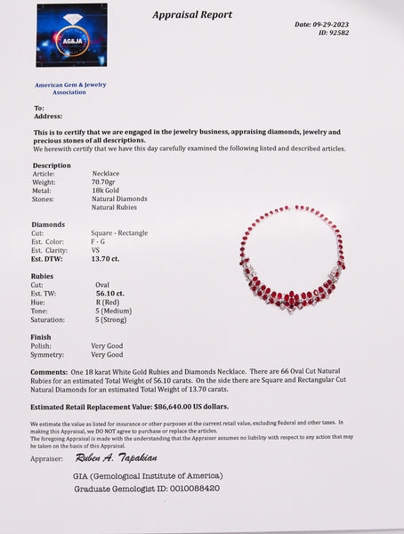-Classic Cocktail Necklace In 18Kt White Gold With 69.76 Cts In Rubies And Diamonds