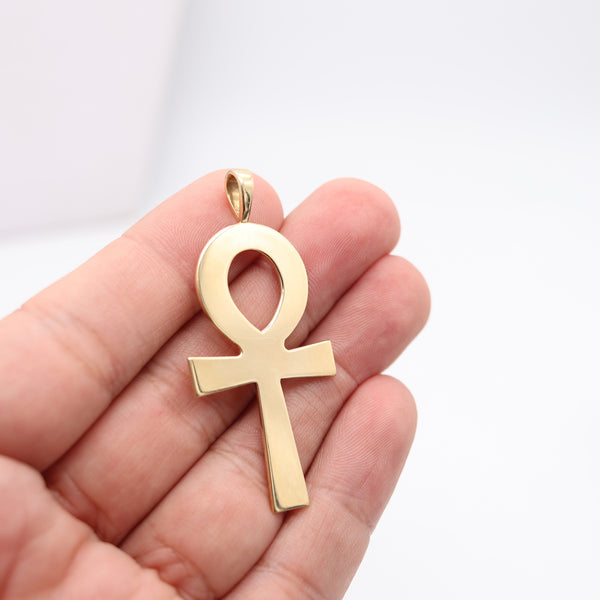 CARTIER 1970 Vintage Egyptian Ankh Cross Pendant In Solid 18Kt Yellow Gold