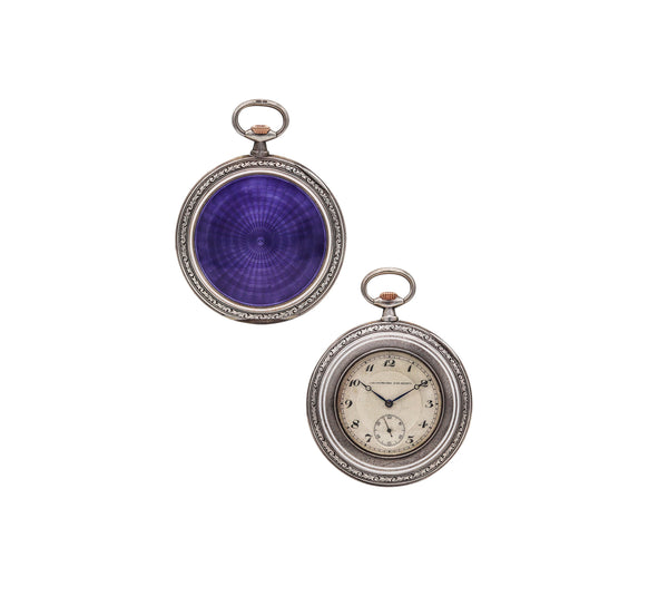 -George Stockwell 1911 London Edwardian Enameled Guilloche Pocket Watch In Sterling