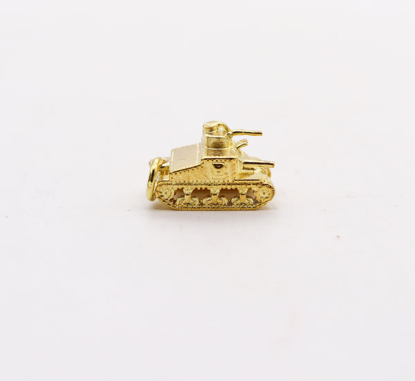 -American 1935 Dreco Retro Charm in the Shape of a TANK In 14Kt Yellow Gold