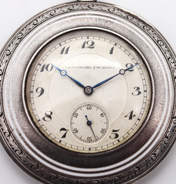 -George Stockwell 1911 London Edwardian Enameled Guilloche Pocket Watch In Sterling