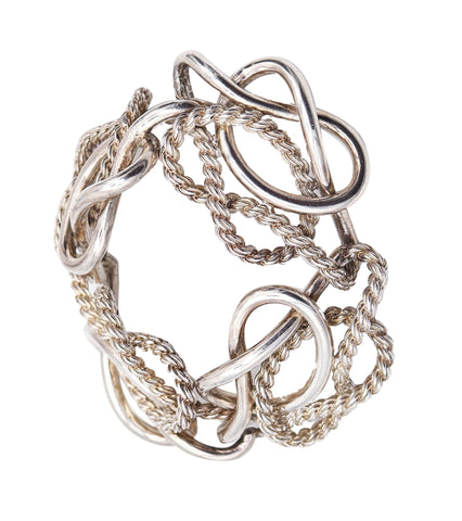 HERMES Paris 1970 Vintage Equestrian Knots Bracelet In Solid .925 Sterling Silver
